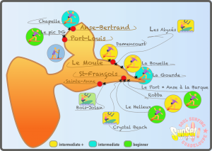 guadeloupe surf and kite surf spots map